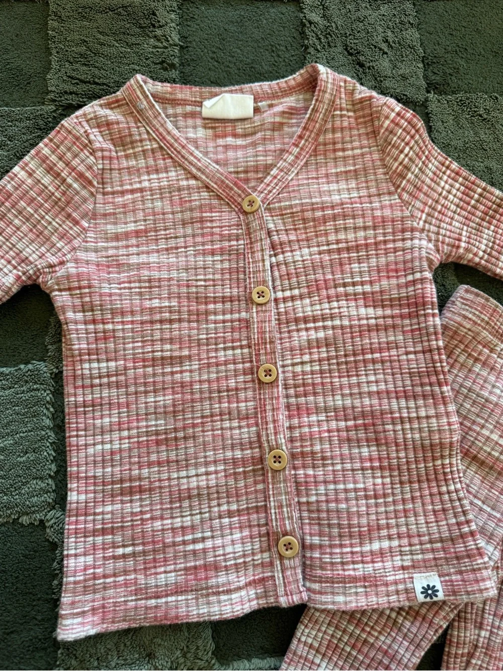 Cotton On Pink and White Ribbed Knit Kids Pajama Set